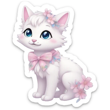 Anthro Cute Cool Pastel Kawaii gorgeous sparkly ethereal fantasy animal creature with blue eyes furry sona with flowers and ribbons beautiful aesthetic sticker