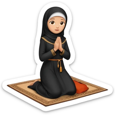 muslim woman praying on a praying carpet with a black abaya on sticker