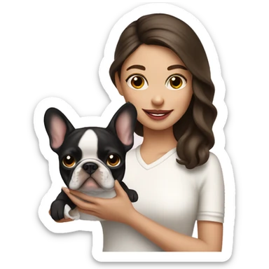 brunette girl holding cream french bulldog  sticker