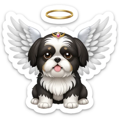 Black and white shih tzu with wings and halo sticker