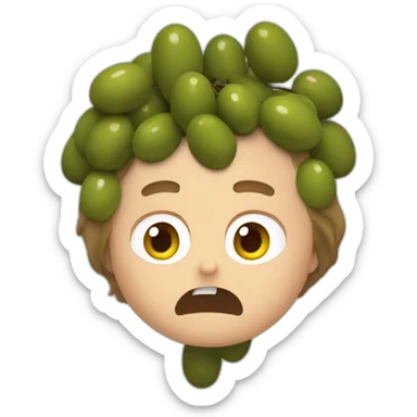 Olives falling over a scared white guywith brown hair sticker
