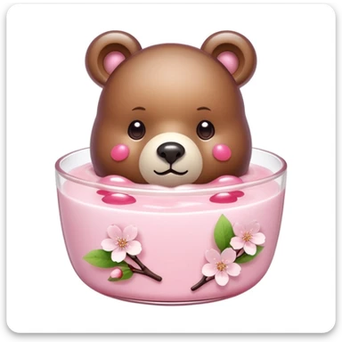 sakura pudding shaped like a bear with cherry blossom decoration sticker