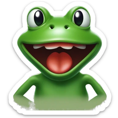 a a green anthropomorphic frog with red lips, and he is smiling. He is from Furie's 2005 comic Boys Club sticker