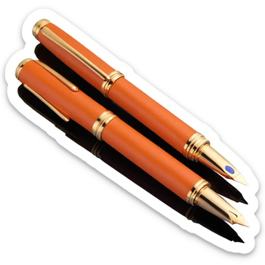 luxury 3D fountain pen, brown leather body, Hermès orange stitching, gold clip, elegant, no text sticker