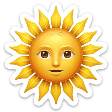 A large, bright sun, with an intense yellow center and golden rays surrounding it, illuminated and vibrant. Take your eyes and mouth away. sticker