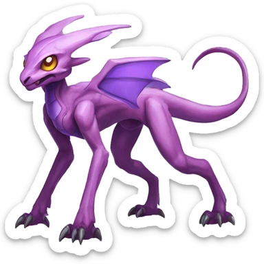 Mauve-violet-colored genesect-raptor-dragonkin-scalie-sona-Fakémon-hybrid with a mane on head and back full body sticker