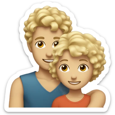 a blonde with a square hugs a boy with short curly hair (brunette) sticker