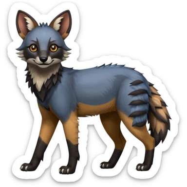 Realistic edgy cute cool bluish greyish blackish whitish silvery coppery Shiny Colorful Dusky Dark Gloomy Glossy Aardwolf-Maned-Wolf-Caracal-Lion-Bobcat-fusion-animal-hybrid-creature, full body, tufted ears, long thin tufted tail sticker