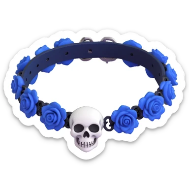gothic bracelet with midnight blue velvet band, silver skull charm, deep blue rose accent, dramatic and gothic sticker