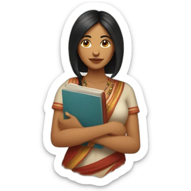 A Portuguese- Indian Woman with native indian face and a  book in her hand long black hair  sticker
