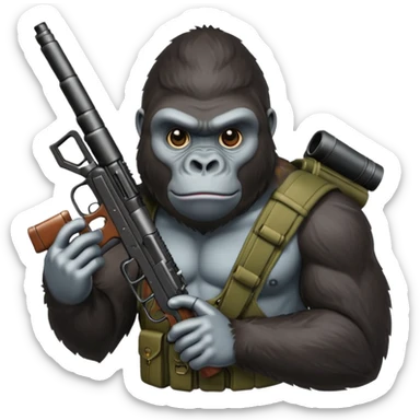 A mean gorilla holding a big gun sticker