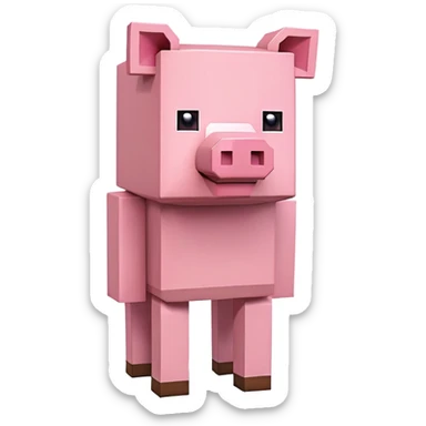 Minecraft pig, full body, pink blocky animal with square head and square body sticker