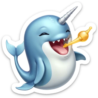 Cinematic Cute Yawning Narwhal Portrait Emoji, Head tilted slightly with a dramatic, wide-open yawn, showcasing a sleek, graceful form and a subtly curved tusk, sleepy eyes half-closed in drowsy contentment, Simplified yet irresistibly adorable features, highly detailed, glowing with a soft, cozy oceanic glow, high shine, relaxed yet expressive, stylized with a touch of whimsical charm, bright and endearing, soft glowing outline, capturing the essence of a drowsy yet affectionate sea guardian that seems ready to drift out of the screen for a nap! sticker