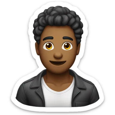 quero um emoji de um cara com a cor de pele um pouco mais escura de cabelo cacheado curto musculoso com uma camisa vermelha escrita "yuri" sticker