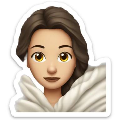 Brunette girl laying on couch wrapped in white knit blanket sticker