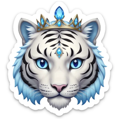 ESO Female white/black tiger khajiit leader of the umbral rose, glowing blue eyes, glowing blue 'third eye' gem; shadow gem silver tiara sticker