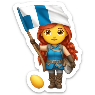 female winter mountaineer red hair holding easter red egg and greek flag  sticker