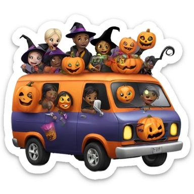 Halloween van full of children going trick or treating sticker