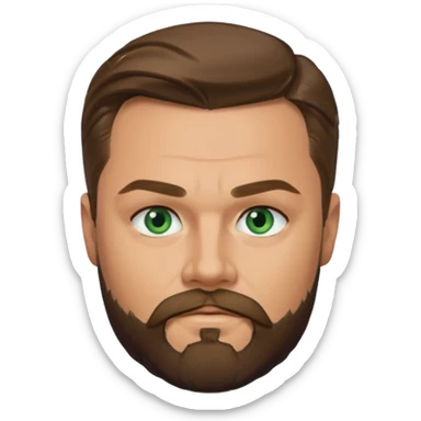 a good looking like leonardo di caprio blue eyes, beard, mustache, a black shirt, green eyes sticker