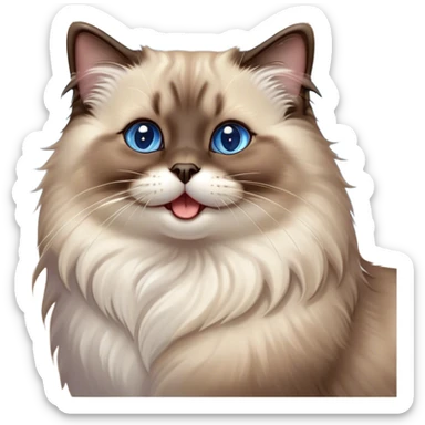 Cinematic Adorable Fluffy Brown Seal Ragdoll Cat Portrait Emoji, Head tilted cutely with big, sparkling blue eyes, soft brown seal-colored fur with darker points on the ears, face, and paws, Simplified yet irresistibly adorable features, highly detailed, glowing with a soft, warm glow, high shine, yawning in a peaceful and playful manner, stylized with a touch of whimsy, bright and endearing, soft glowing outline, capturing the essence of a relaxed and loving kitten, so cute it feels like it could leap out of the screen and stretch into a cozy nap! sticker