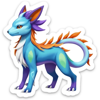 Suicune-Aurorus-Salandit-Glaceon-Meganium-fusion (full body) sticker