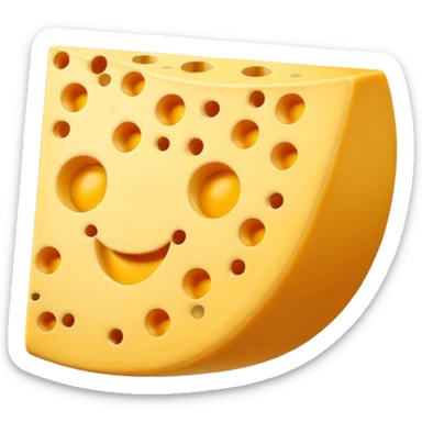 A 3D cartoon cheese wedge with holes, bright yellow tone, Memoji-style. sticker