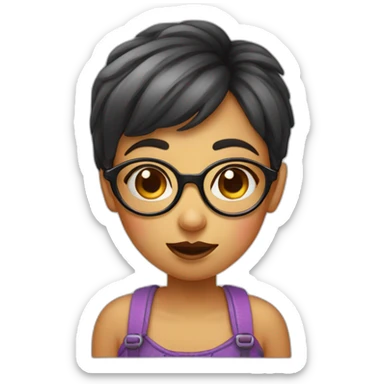 A girl with short hair with a big triangular nose, big eyes and spectacles. She is winking and blowing a kiss. sticker