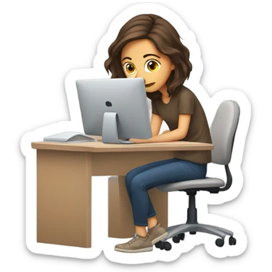 Bored girl playing with her hair with a computer brown hair sticker