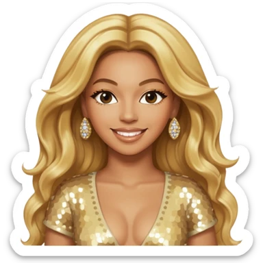 Beyonce from Destiny's Child with long golden blonde hair, cream sequin outfit sticker