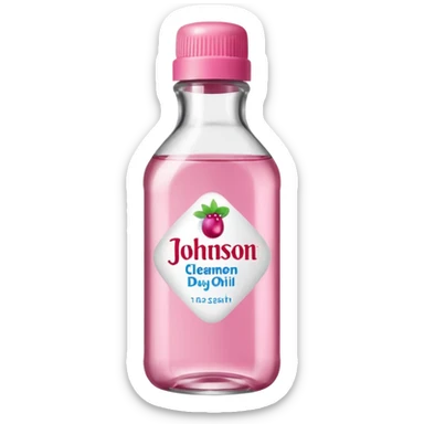 realistic Johnson and Johnson style bottle pink cap pink logo clear bottle with berry party logo with diddy oil and a berry on top bottle sticker
