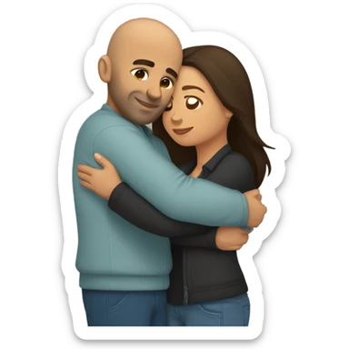 Comforting hug from brunette Puerto Rican to shorter bald male sticker