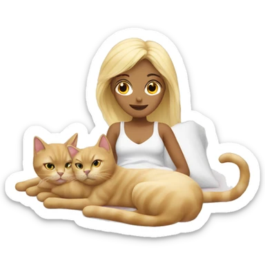 Blond girl in bed with 2 cats  sticker