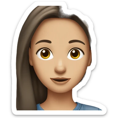 A girl with fair skin, long dark brown hair, hazel eyes, wearing t shirt and blue jeans  sticker