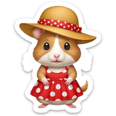hamster with a straw hat and red and white polka dot dres sticker