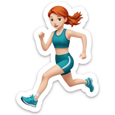 create a redhead girl dressed in a matching set running sticker