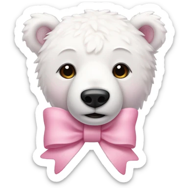 pink polar bear with a white lacy bow on the right ear sticker