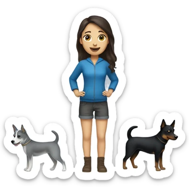 brunette girl with blue heeler sticker