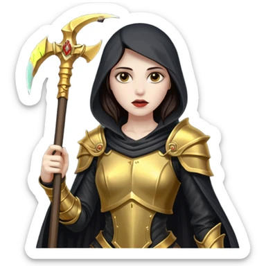 feminine grim reaper in a gold with scythe sticker