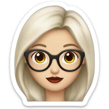 a girl with beautiful long dark hair, scarlet lips, fair skin, an angelic halo and fashionable glasses sticker