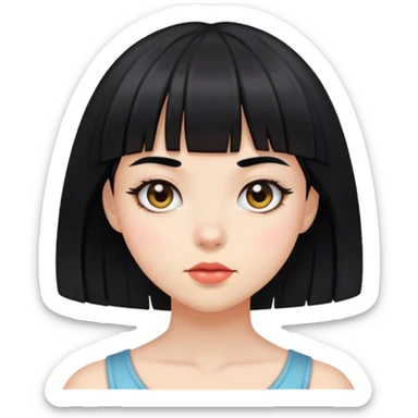 chica de pelo negro con flequillo y piel blanca sticker