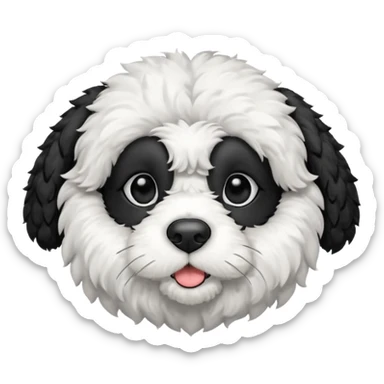 black and white cockapoo - give him a white chest, black ears, black top of the head, black fur covering his eyes, but then a white snout and a white patch of fur on his forehead  sticker