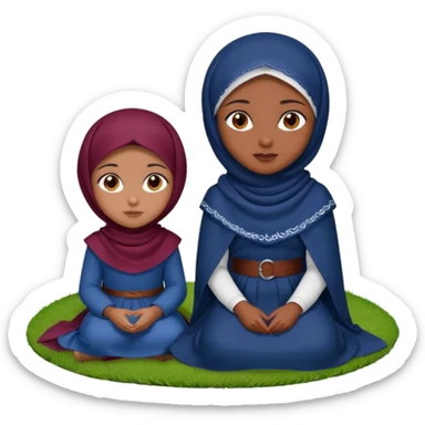 Turkish beautiful finish Konya two girls (friends) brown eyes and with dark blue and burgundy hijab islamic dress and sitting on grass  sticker