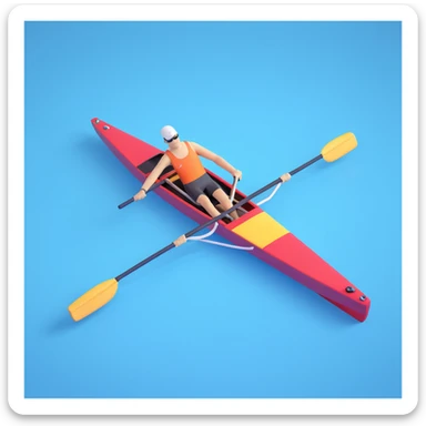 top-down view of a professional racing single Olympic rowing boat with a rower, minimal sea effect underneath sticker