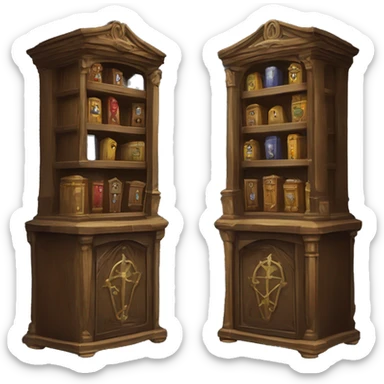 The Vanishing Cabinet: A pair of ornate cabinets linked magically, allowing for instantaneous travel between locations. One is located in Borgin and Burkes, and the other is in Hogwarts sticker