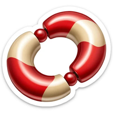 a pair of magatama (comma-shaped jewel beads) on top of one another in red and beige isometric view sticker