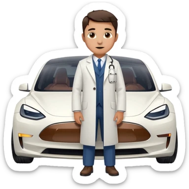 White tesla model 3 with a physician next to it sticker
