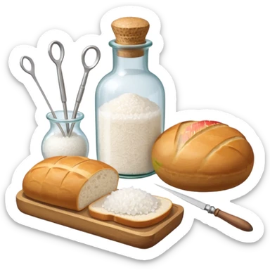 a one victorian bottle of salt and a loaf of bread - crochet needles and a ball of wool sticker