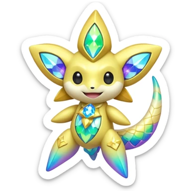 Elemental neon-iridescent shimmering lucky charming starry smiling cute Jirachi-Dragalge-Hawlucha-Pokémon-Fakémon-hybrid-creature sticker