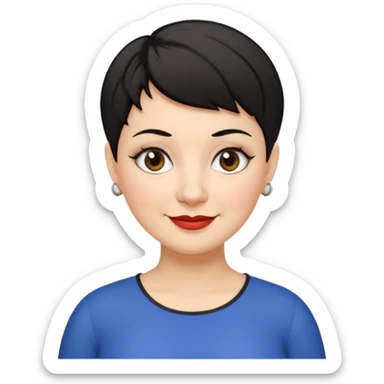 classic teacher emoji but fatter and with a black pixie cut, make her white and the pixy cut is pointy and dark brown and she is very fat sticker