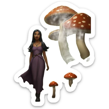 the morrigan walking in the woods with wisdom about mushrooms sticker